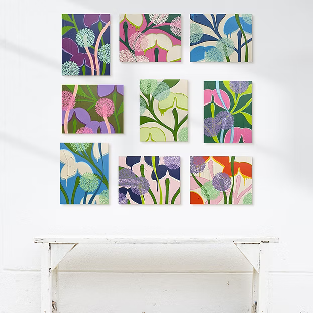 Mini Tsubasa Orchid and Allium Cream Light Green Acrylic Painting