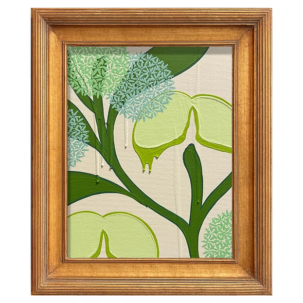 Mini Tsubasa Orchid and Allium Cream Light Green Acrylic Painting