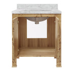 Bath Vanity in Burl Wood W/ Ant. Brass Hardware, White Marble Top, and Porcelain Sink