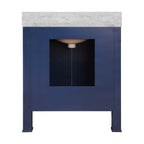 Bath Vanity in Textured Navy Linen W/ Ant. Brass Hardware, White Marble Top, and Porcelain Sink