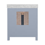 Bath Vanity in Matte Light Blue Lacquer with Cane Front Doors, White Marble Top, Porcelain Sink, and Polished Brass Knobs
