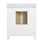 Bath Vanity in Matte White Lacquer with Cane Front Doors, White Marble Top, and Porcelain Sink