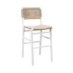 Woven Back Bar Stool with Rush Seat in Matte White Lacquer