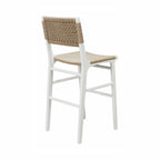 Woven Back Bar Stool with Rush Seat in Matte White Lacquer