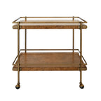 Antique Brass Bar Cart with Shelves in Dark Burl Wood
