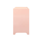Curved Front Chest with Three Drawers in Textured Pink Linen with Satin Brass Ring Hardware