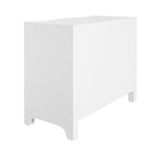 Curved Front Chest with Three Drawers in White Textured Linen with Satin Brass Ring Hardware