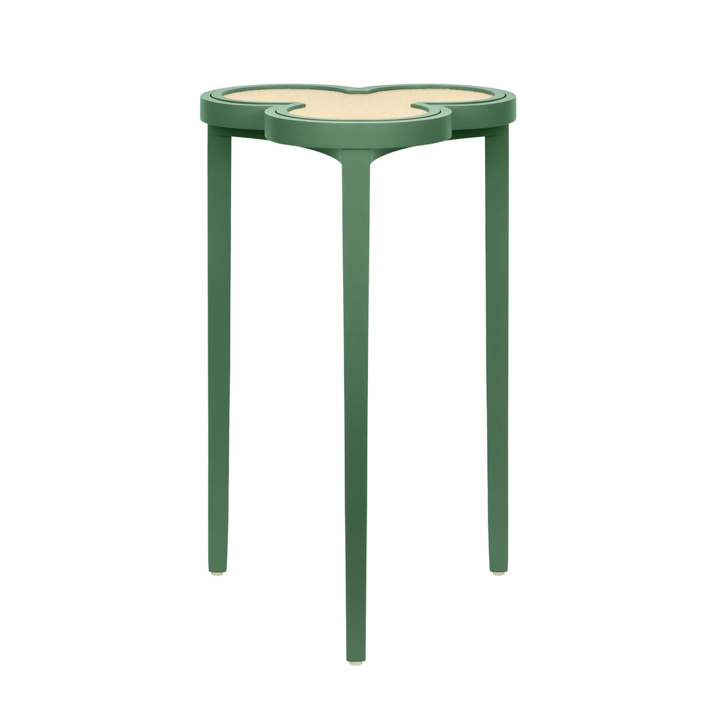 Clover Cigar Table with Reversible Lacquer and Natural Grasscloth Top in Matte Green Lacquer