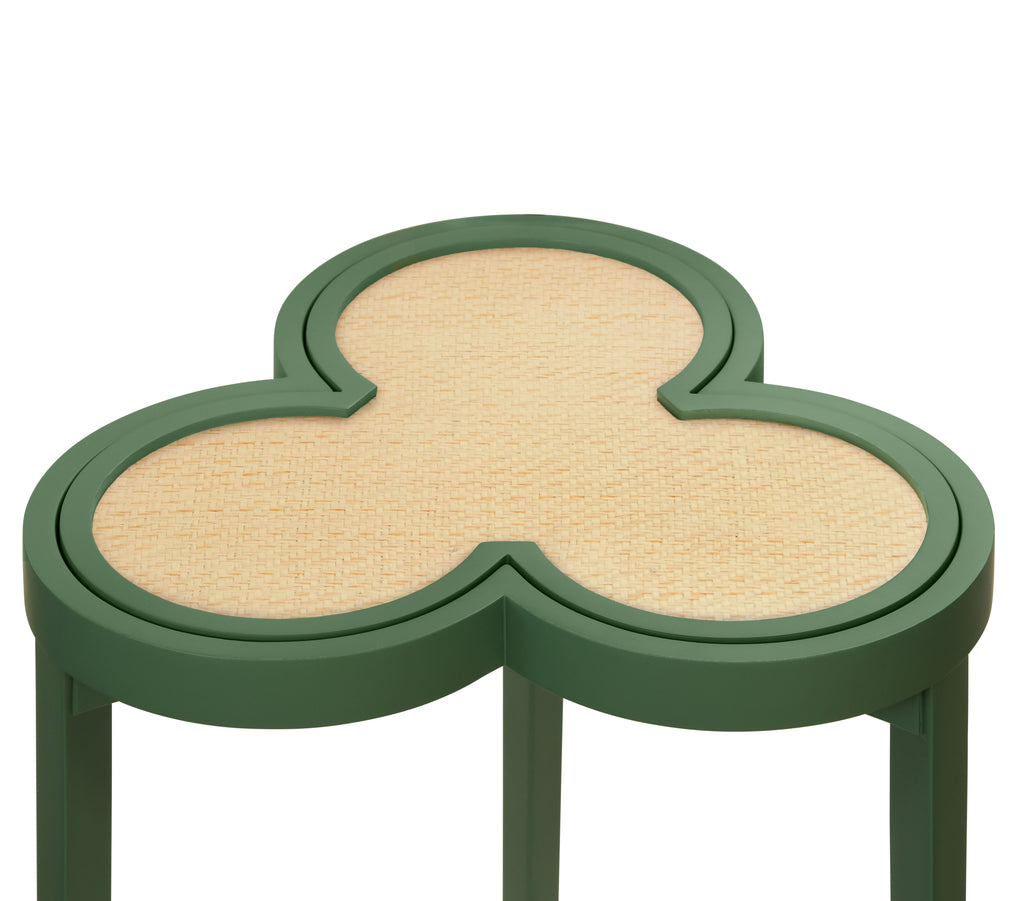 Clover Cigar Table with Reversible Lacquer and Natural Grasscloth Top in Matte Green Lacquer