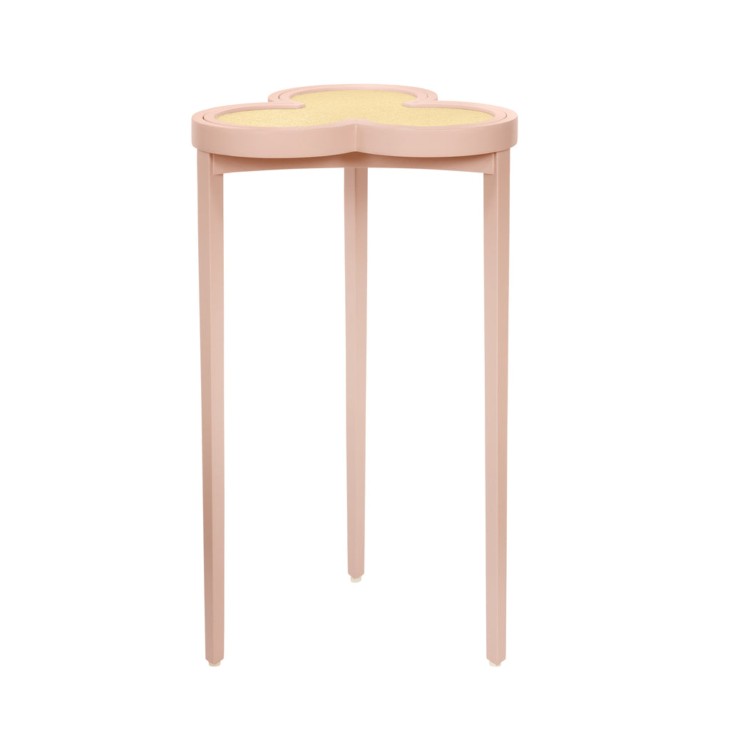 Clover Cigar Table with Reversible Lacquer and Natural Grasscloth Top in Matte Pink Lacquer