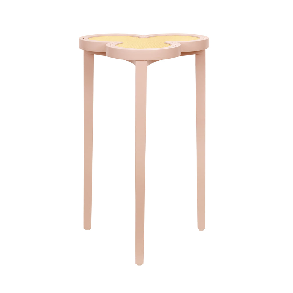 Clover Cigar Table with Reversible Lacquer and Natural Grasscloth Top in Matte Pink Lacquer