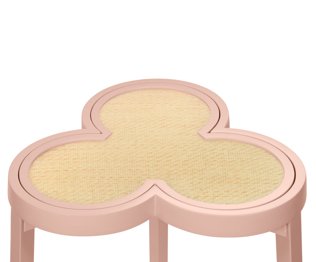 Clover Cigar Table with Reversible Lacquer and Natural Grasscloth Top in Matte Pink Lacquer