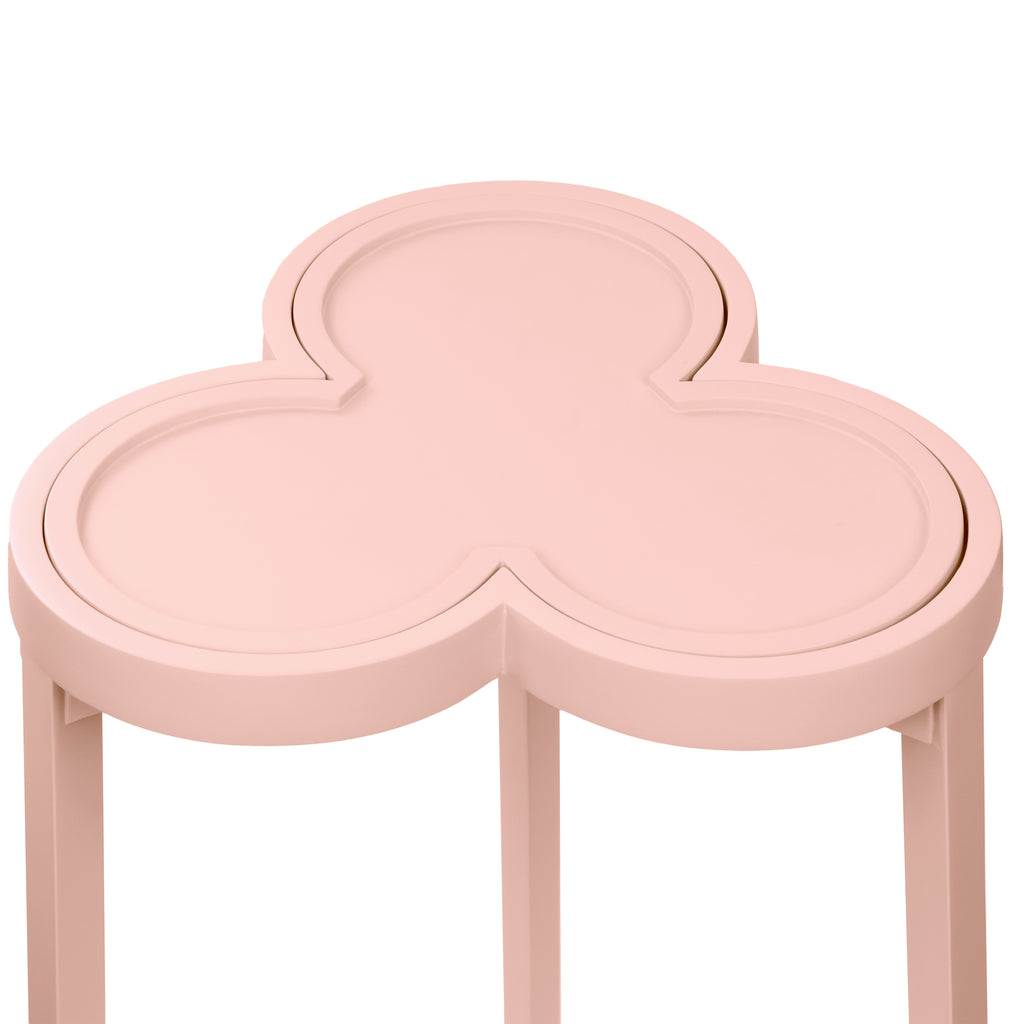 Clover Cigar Table with Reversible Lacquer and Natural Grasscloth Top in Matte Pink Lacquer