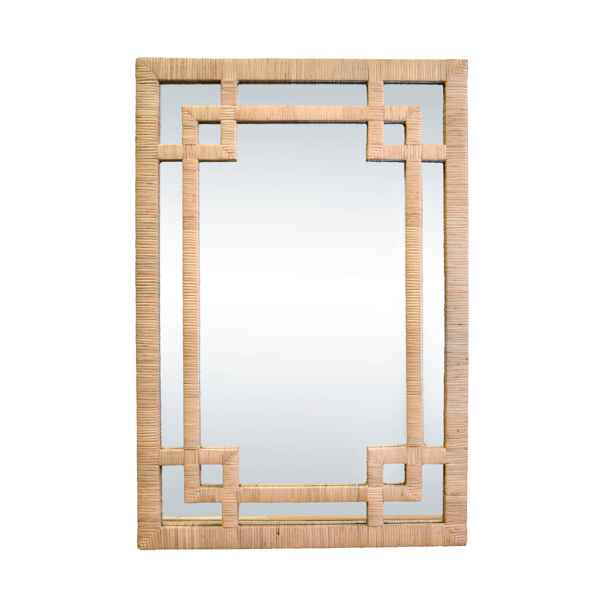 Greek Key Design Mirror in Wrapped Natural Rattan