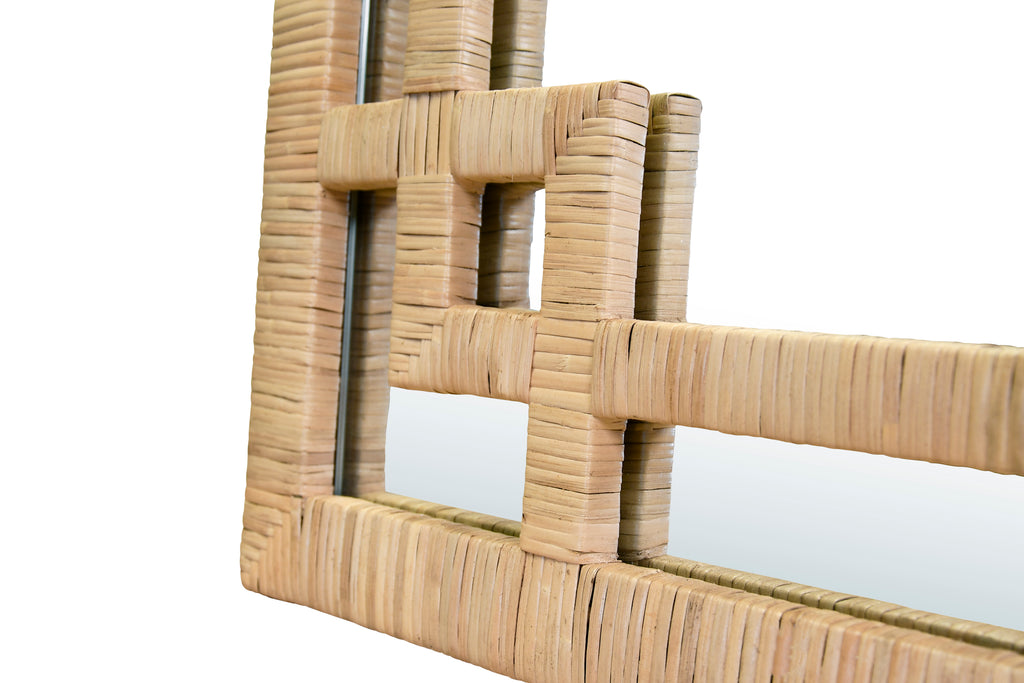 Greek Key Design Mirror in Wrapped Natural Rattan