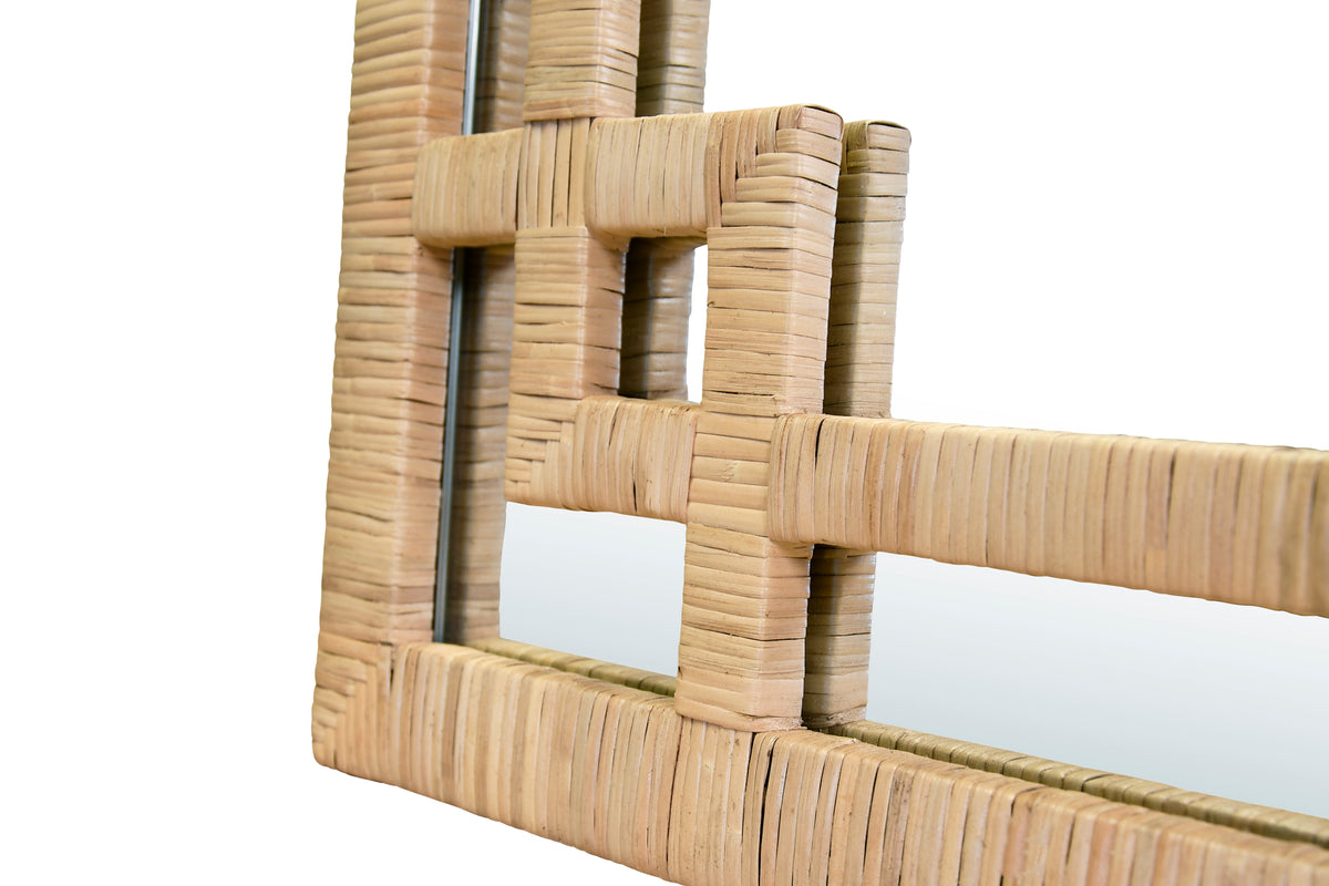 Greek Key Design Mirror in Wrapped Natural Rattan