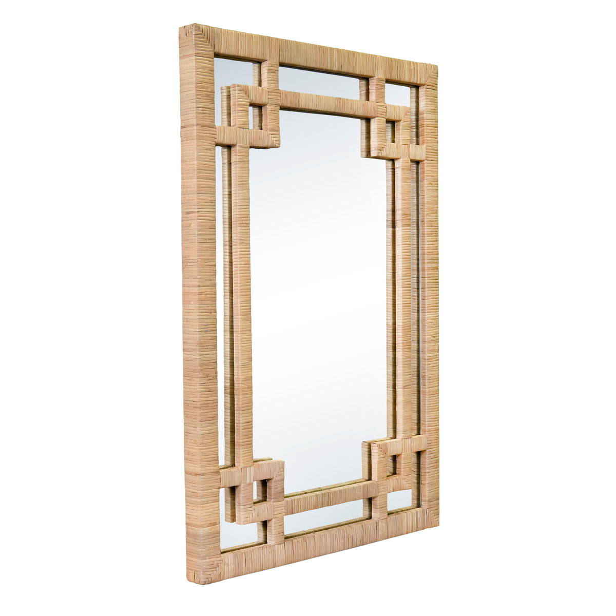 Greek Key Design Mirror in Wrapped Natural Rattan