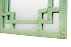 Greek Key Design Mirror in Wrapped Rattan in Sage Green