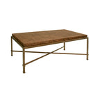 Antique Brass Frame Coffee Table with Thick Top in Burl Wood