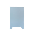 Curved Front Side Table with Two Drawers in Light Blue Textured Linen with Satin Brass Ring Hardware