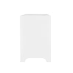 Curved Front Side Table with Two Drawers in White Textured Linen with Satin Brass Ring Hardware
