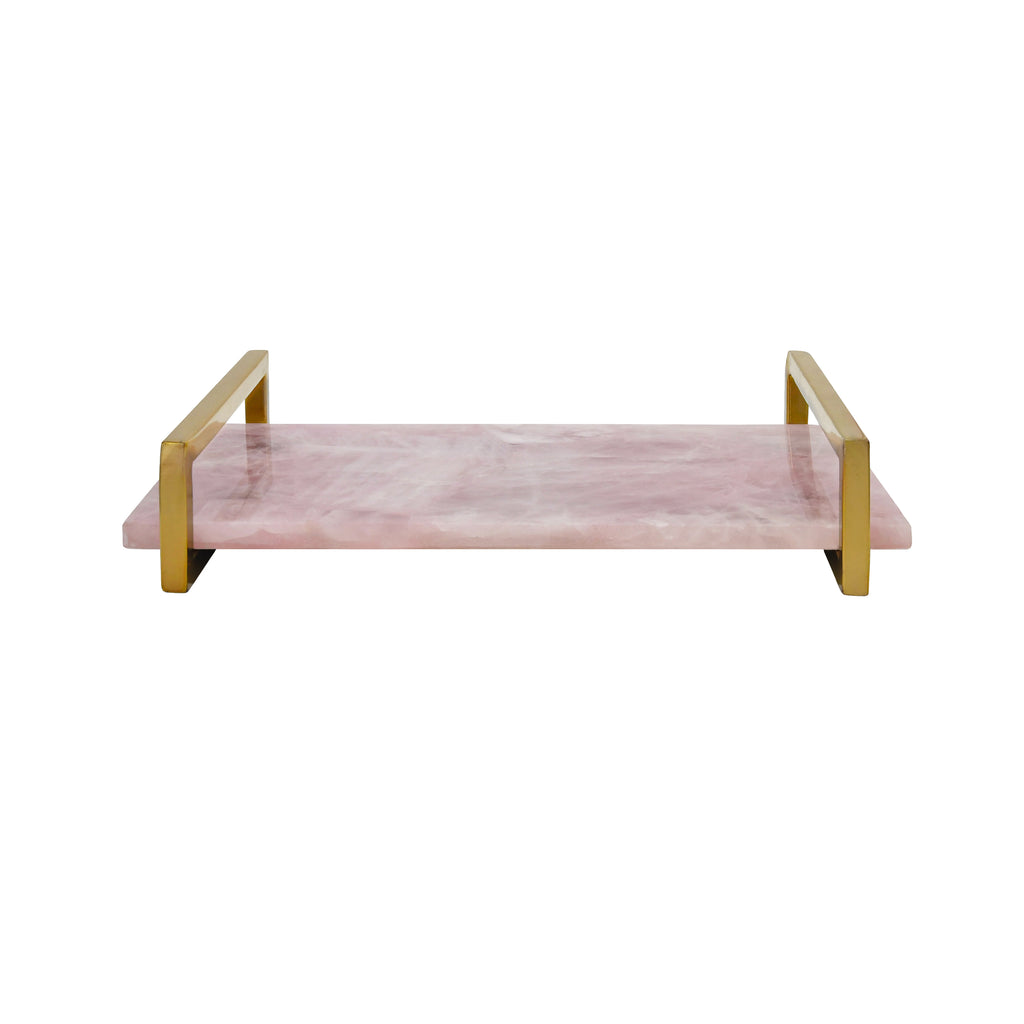 Pink Quartz Tray with Brass Handles
