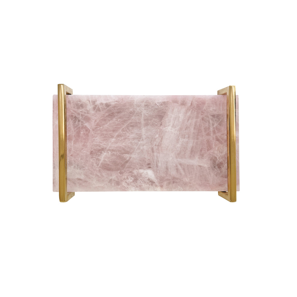 Pink Quartz Tray with Brass Handles