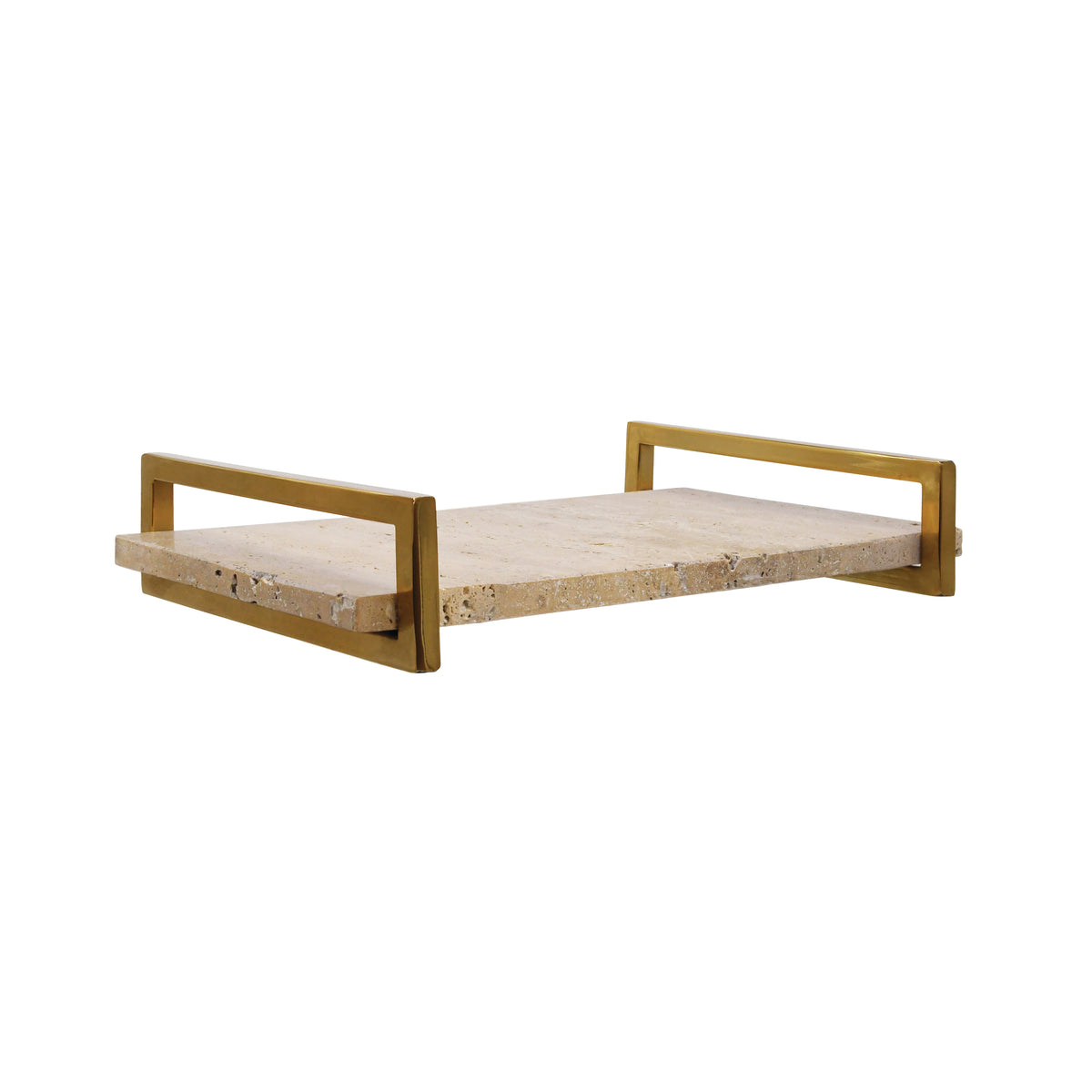 Travertine Marble Tray with Brass Handles