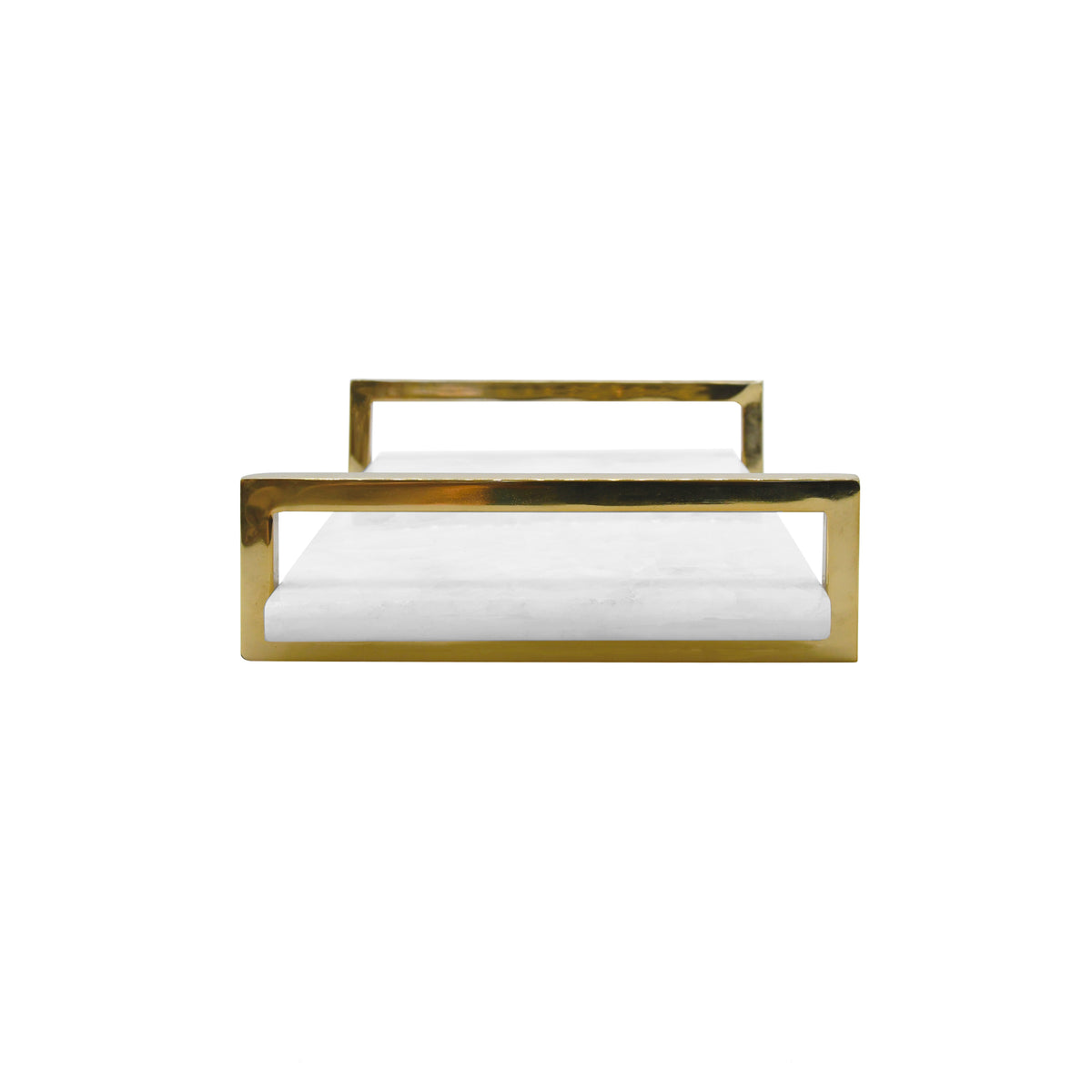 White Quartz Tray with Brass Handles