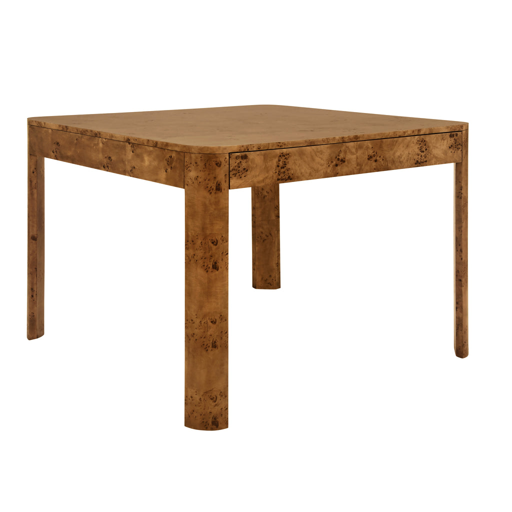 Square Two Drawer Curved Corner Game Table in Dark Burl Wood