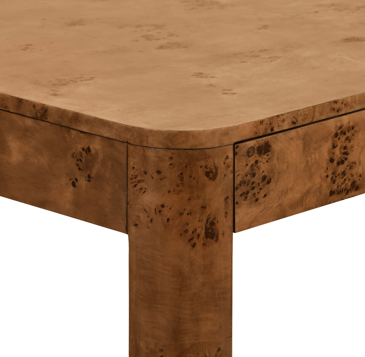 Square Two Drawer Curved Corner Game Table in Dark Burl Wood