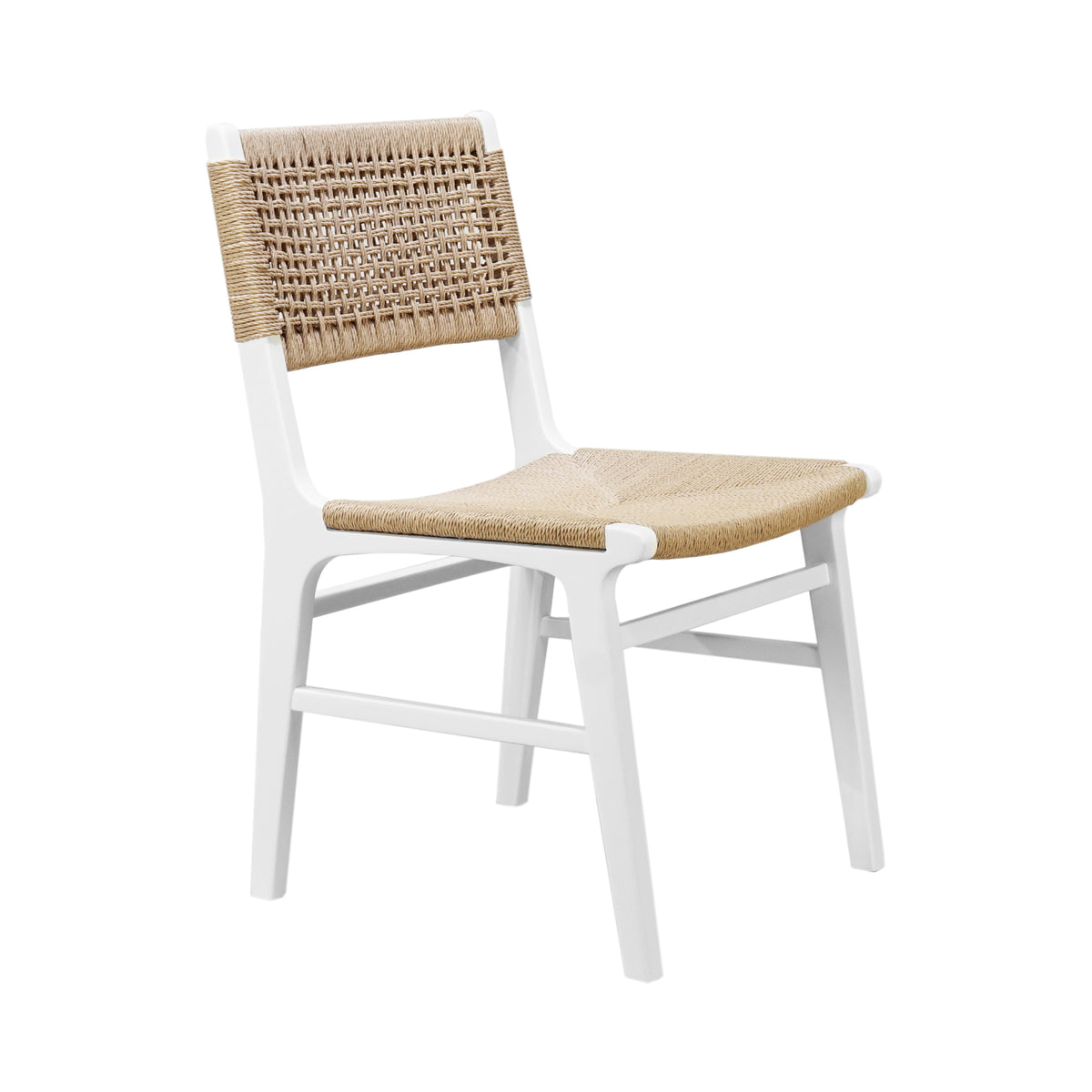 Rattan Wrapped Dining Chair in Matte White Lacquer