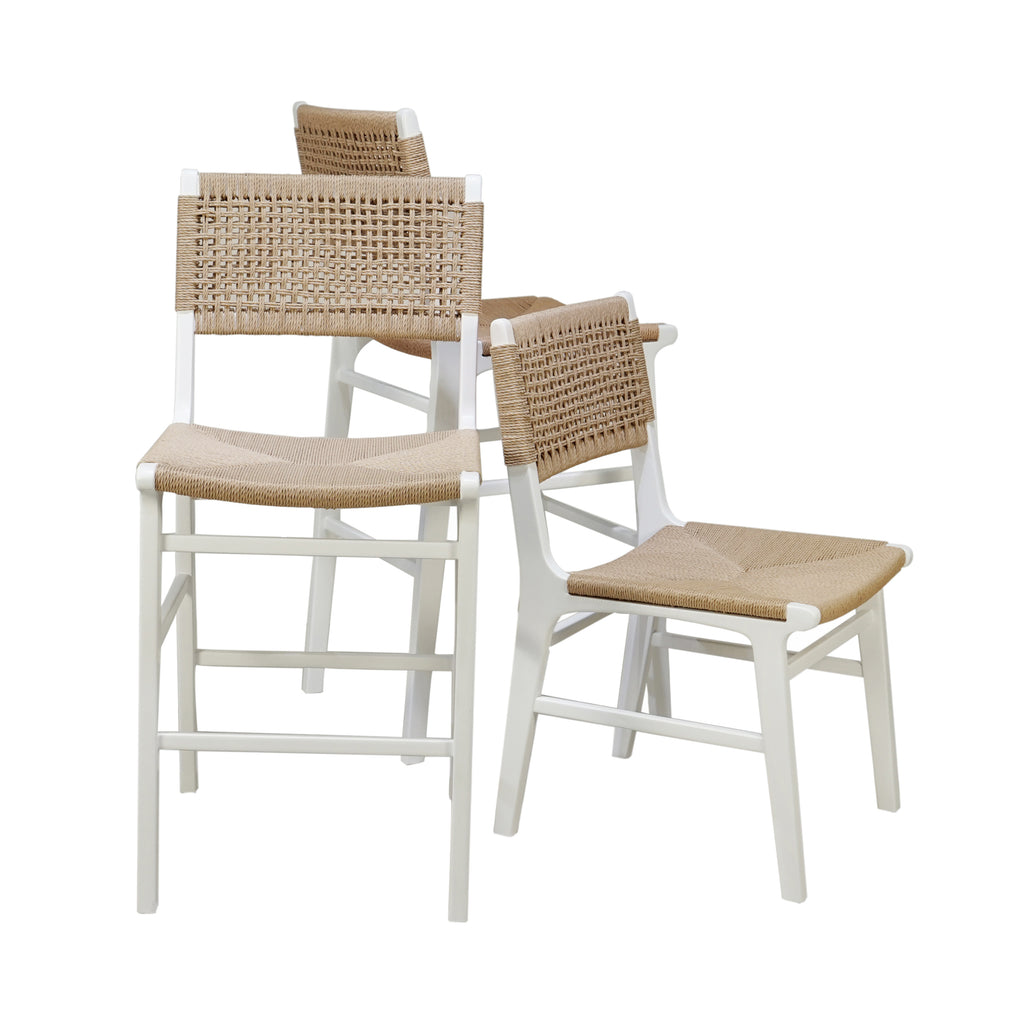 Rattan Wrapped Dining Chair in Matte White Lacquer
