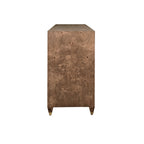 Four Door Buffet with Satin Brass Horsebit Inspired Hardware and Foot Caps in Dark Burl Wood