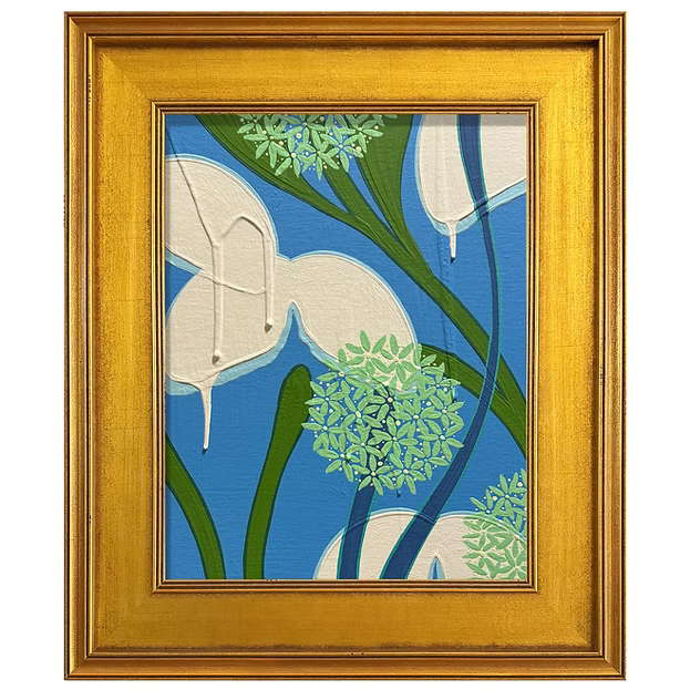 Mini Tsubasa Orchid and Allium Azure Cream Acrylic Painting