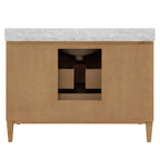 Bath Vanity with Vertical Fluted Detail on Drawers in Cerused Oak with White Marble Top, Porcelain Sink, and Polished Brass Knobs, 48" Wide