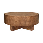 Thick Top Coffee Table with Cross Base in Dark Burl Wood