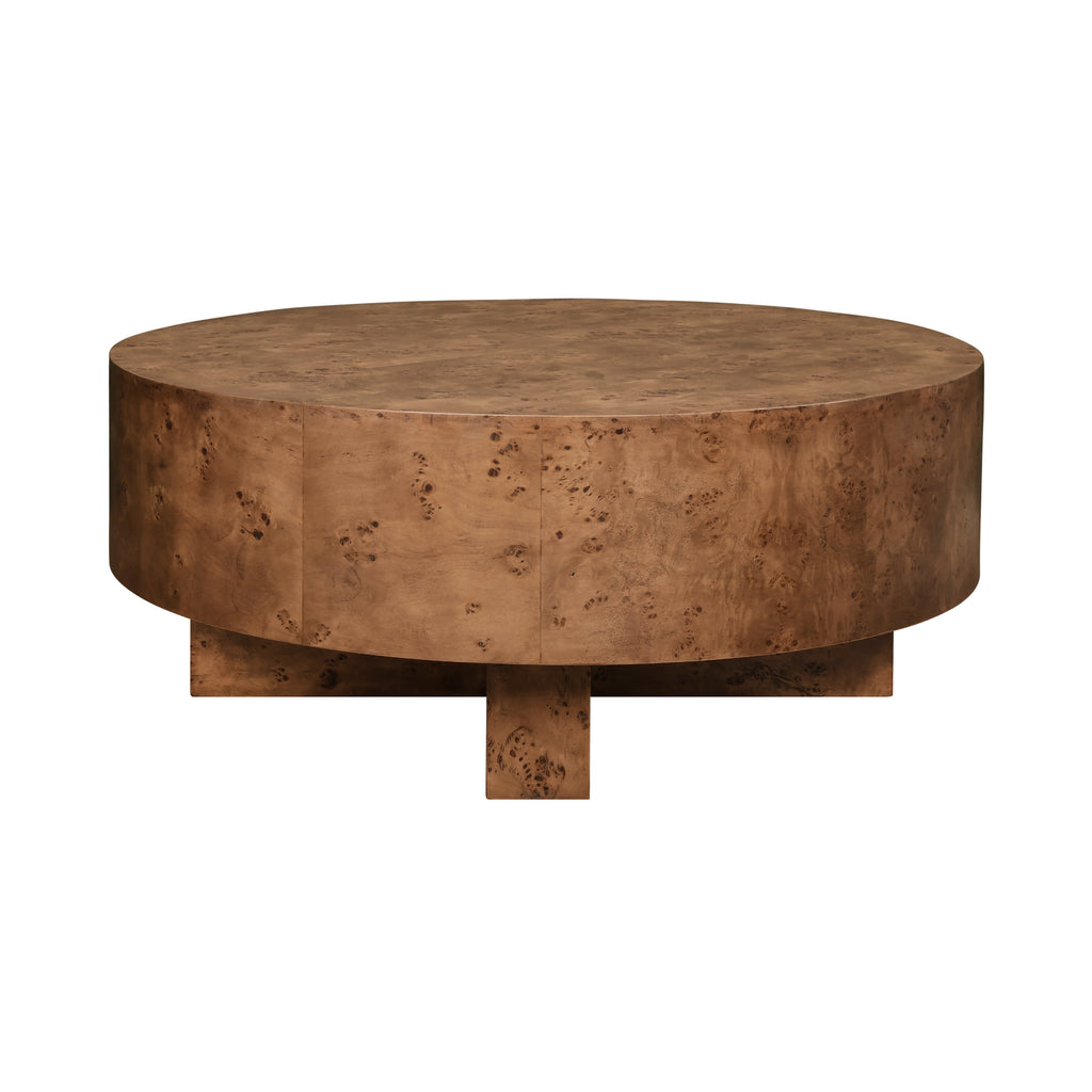 Thick Top Coffee Table with Cross Base in Dark Burl Wood