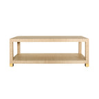 Coffee Table with Antique Brass Foot Caps in Natural Grasscloth
