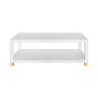 Coffee Table with Antique Brass Foot Caps in Matte White Lacquer
