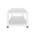 Coffee Table with Antique Brass Foot Caps in Matte White Lacquer