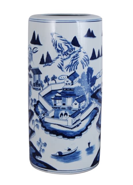 Blue and White Canton Umbrella Stand 18"