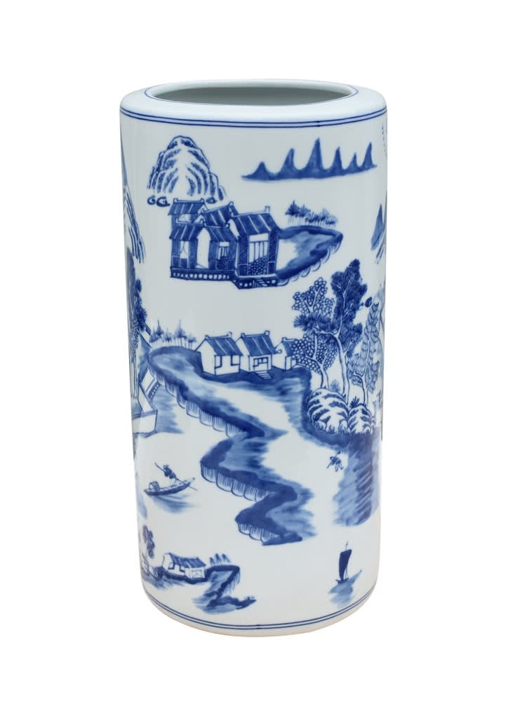 Blue and White Canton Umbrella Stand 18"