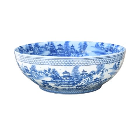 Porcelain B/W Chinoiserie Bowl 18"