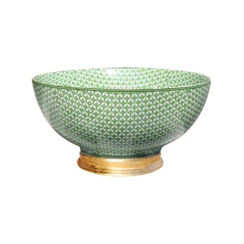 Green Fish Scales Bowl 14" with Gold Base