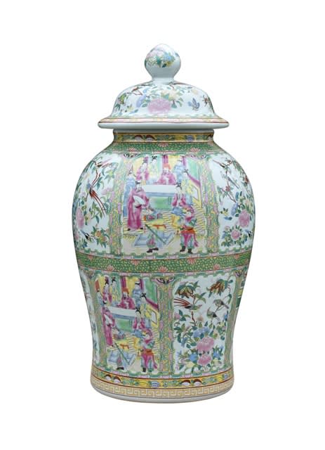 Palladian Blue & Rose Medallion Temple Jar 19"
