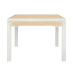 Square Two Drawer Game Table in Matte White Lacquer Frame and Inset Natural Grasscloth