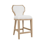 Counter Stool with Curved Angle Back in Cerused Oak with Performance White Linen Upholstery