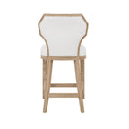 Counter Stool with Curved Angle Back in Cerused Oak with Performance White Linen Upholstery