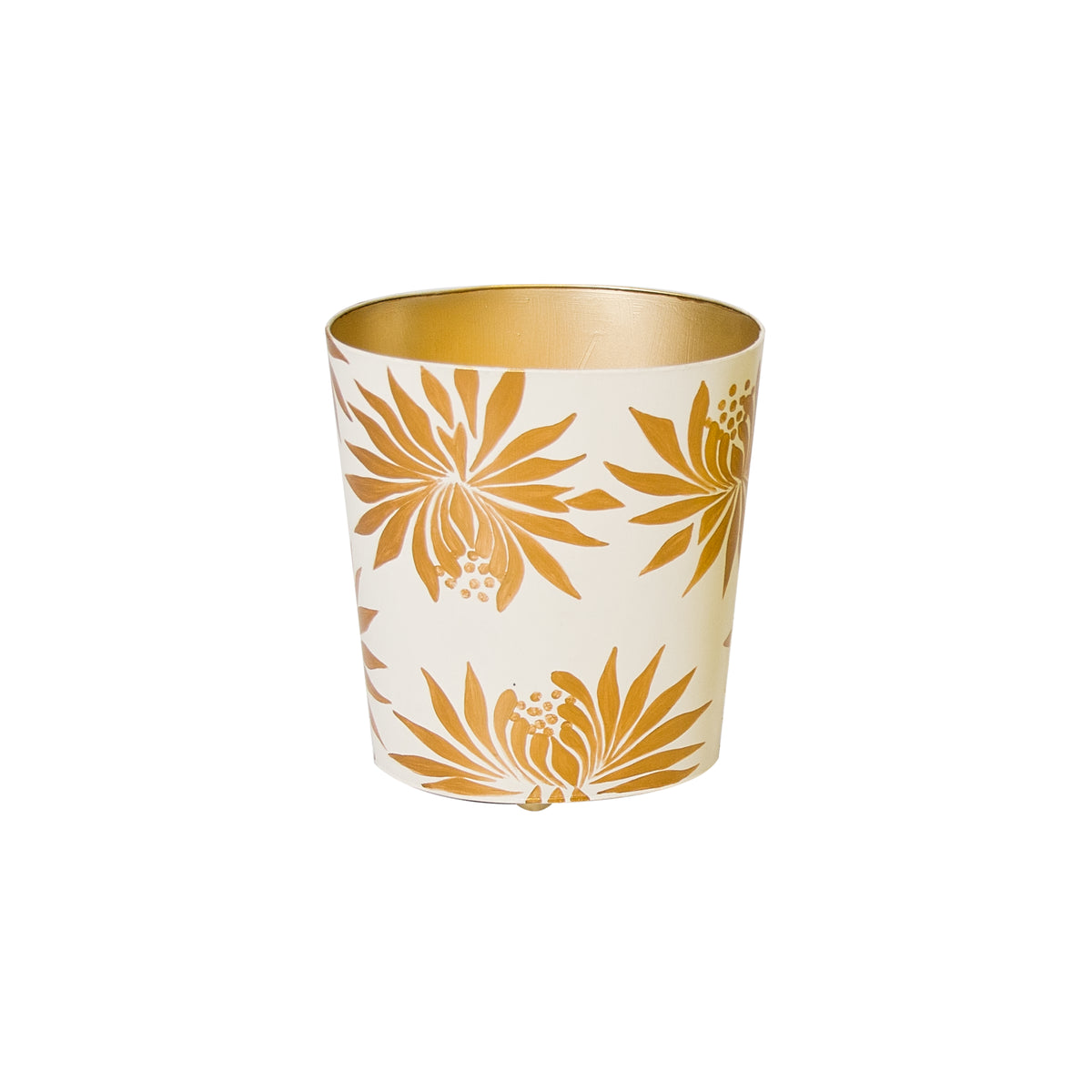 Gold and Cream Floral Wastebasket